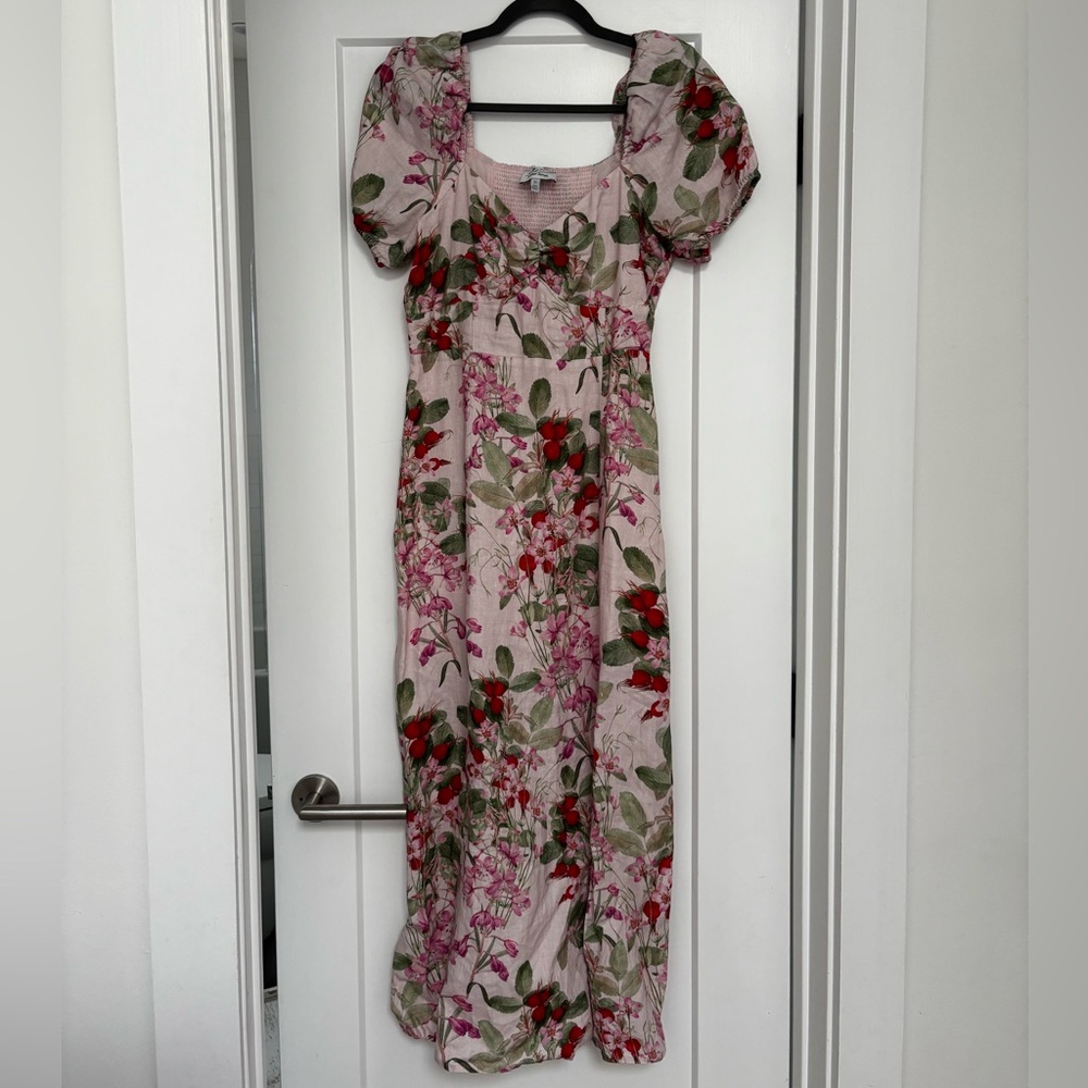 & Other Stories Linen Pink and Green Floral Maxi Dress